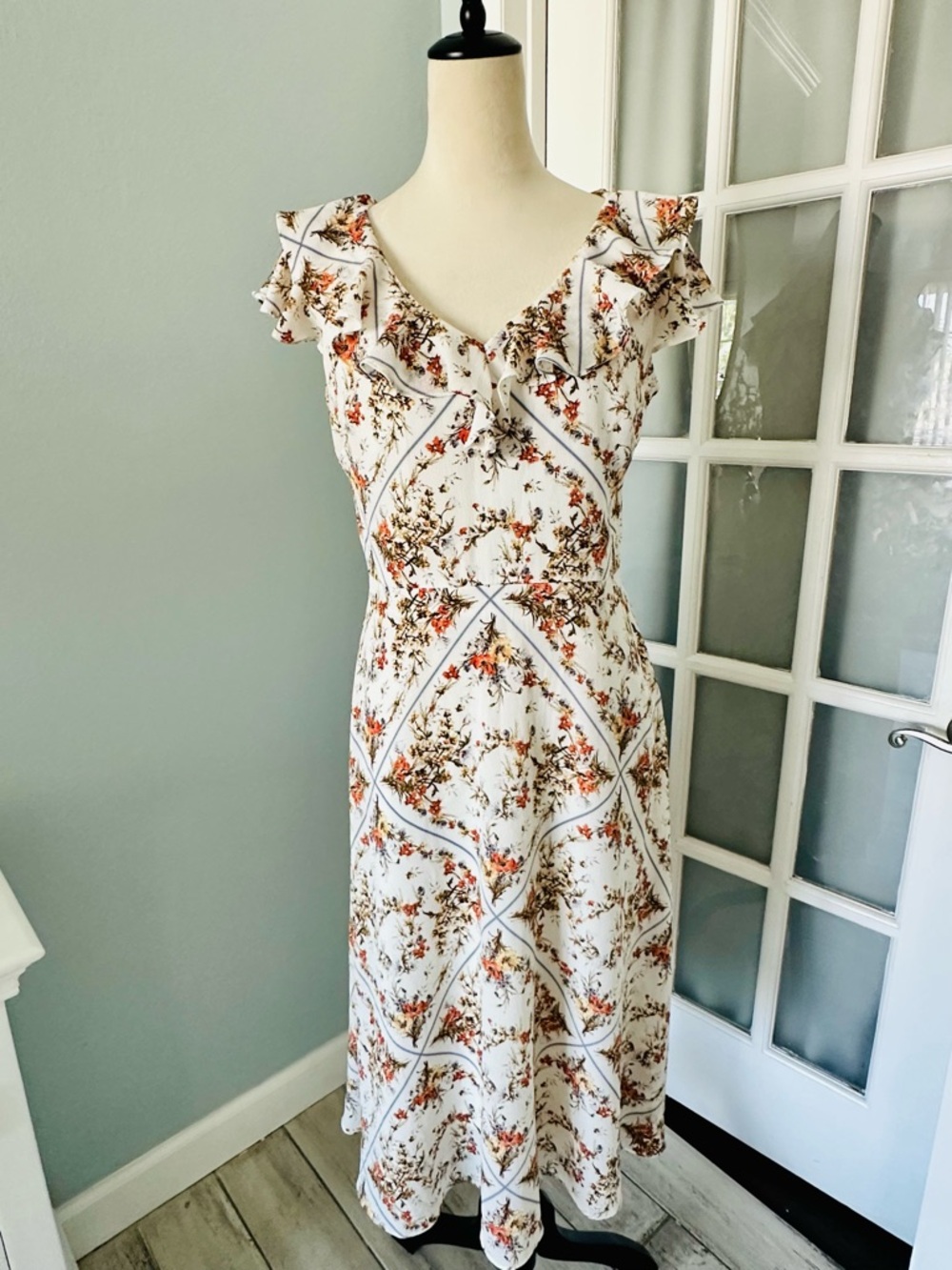 Ralph Lauren Cream Midi Dress with Rust Floral Print